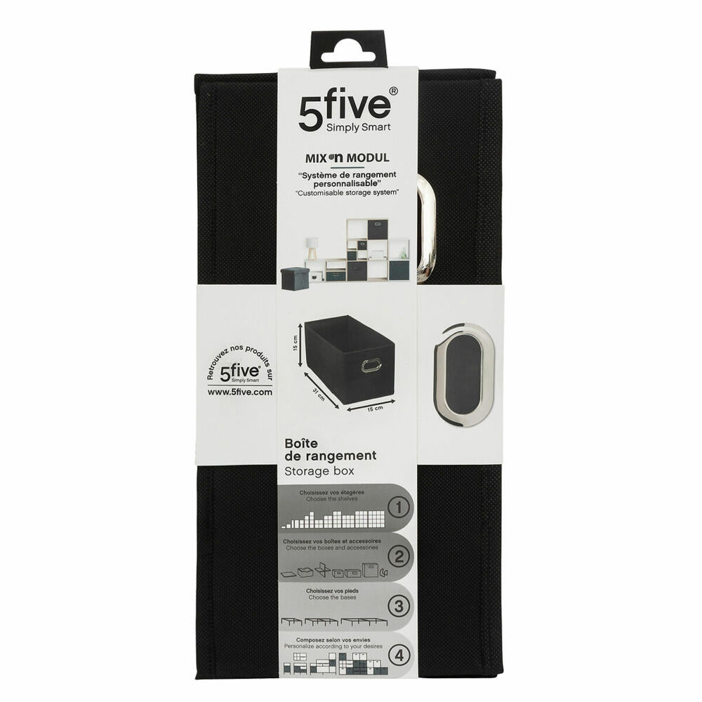 5five Simply Smart Storage Basket Mix N Module, Cardboard, PP Plastic, Black, 15 x 31 cm, 160384J