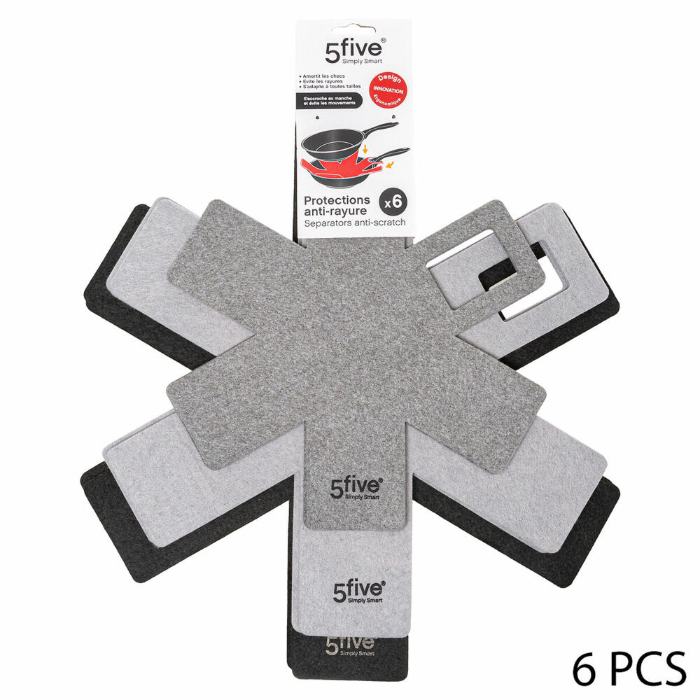 5five Simply Smart pan protectors, set of 6, scratch protection, 100% polyester, grey, 179731