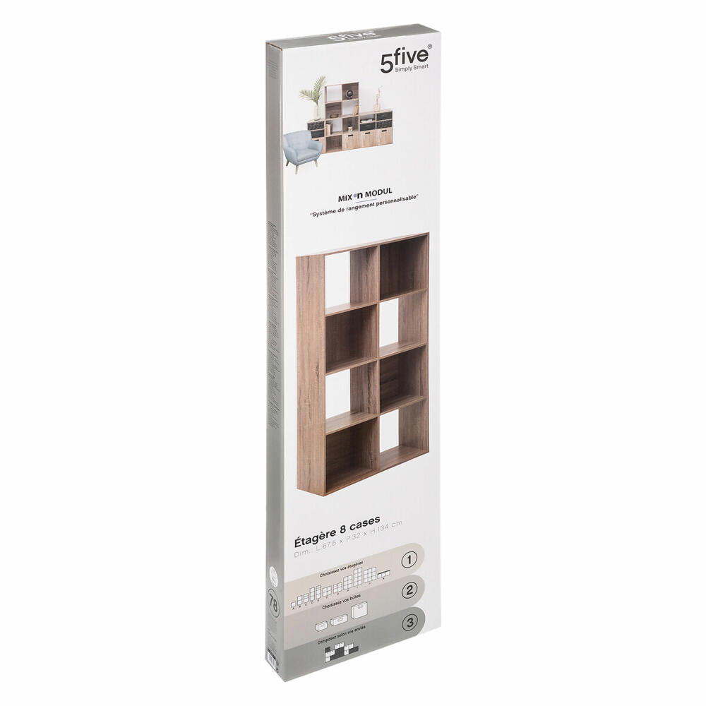 5five Simply Smart Regal Mix N Modul 2x4 Eiche-Optik, Holzspahn, MDF, Beige, 134 x 67.5 cm, 160478