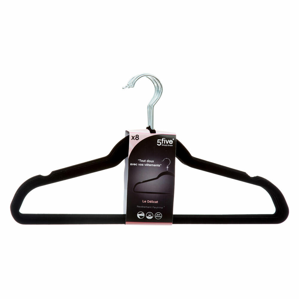 5five Simply Smart Clothes Hangers Set of 8 with Felt Cover, ABS, Steel, Felt, Black, 151525