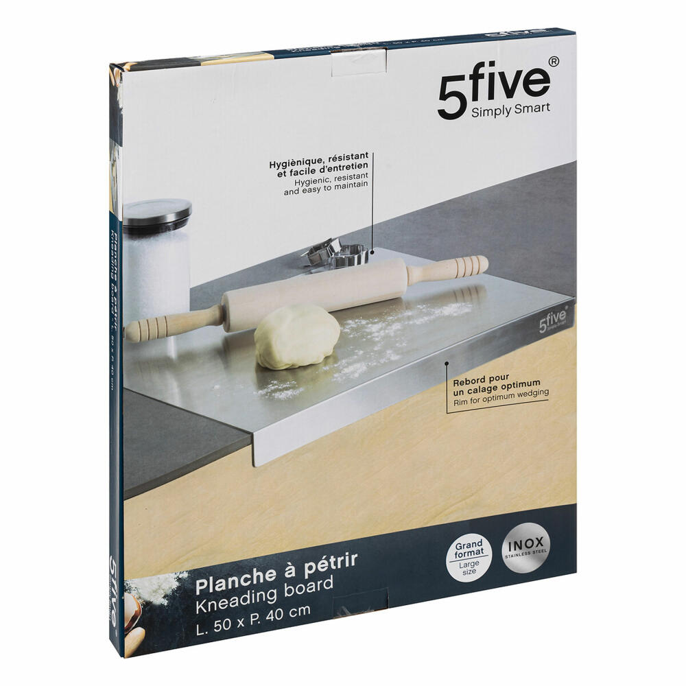 5five Simply Smart kitchen mat, kneading board, stainless steel, silver, 50 x 40 cm, 179748