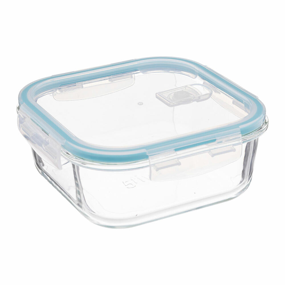 5five Simply Smart Vorratsdose Clipeat quadratisch, Lunchbox, Borosilikatglas, Transparent, Blau, 1.18 Liter, 146656