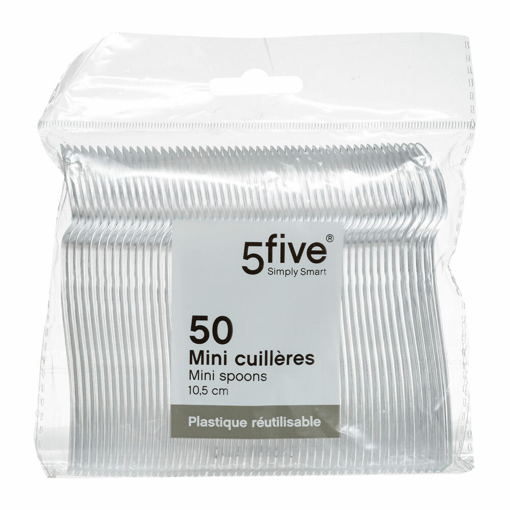 5five Simply Smart Wiederverwendbare Mini-Plastiklöffel 50er Set, Kunststoff, Transparent, 10.5 cm, 102060A