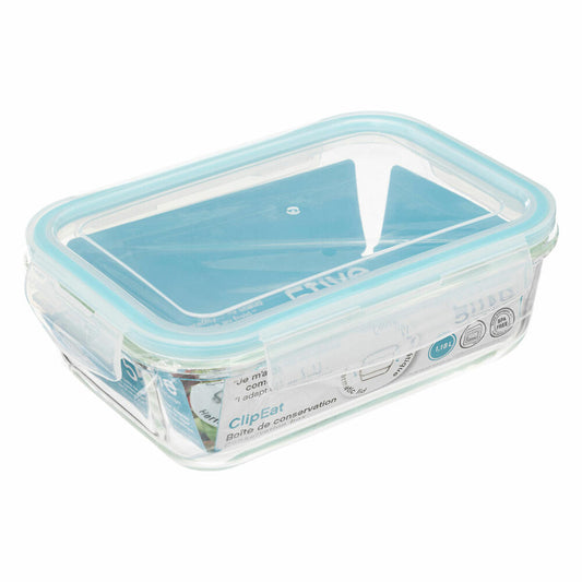 5five Simply Smart Vorratsdose Clipeat, Lunchbox, Borosilikatglas, Transparent, Blau, 1.18 Liter, 169280