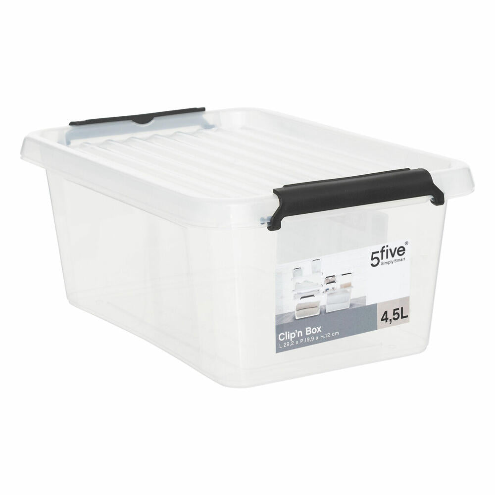 5five Simply Smart Storage Box Clip N Box, Box, PP Plastic, Transparent, 4.5 Liters, 138835