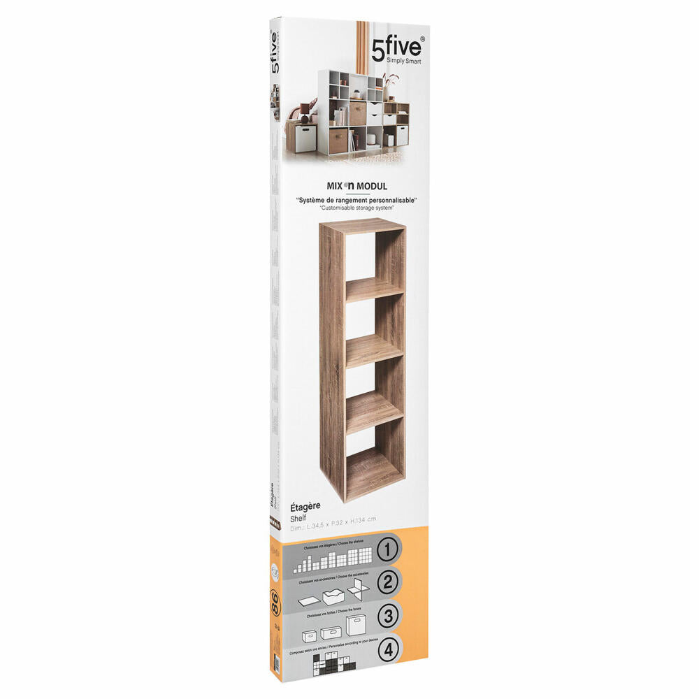 5five Simply Smart Regal Mix N Modul 4x1 Eiche-Optik, Holzspahn, Beige, 134 x 34.5 cm, 173686