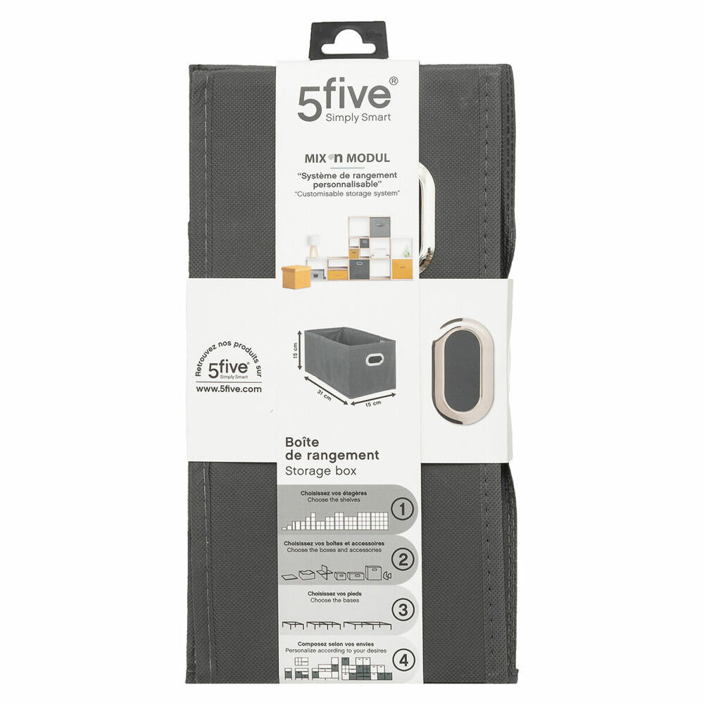 5five Simply Smart storage basket Mix N module, cardboard, PP plastic, anthracite grey, 15 x 31 cm, 160384A