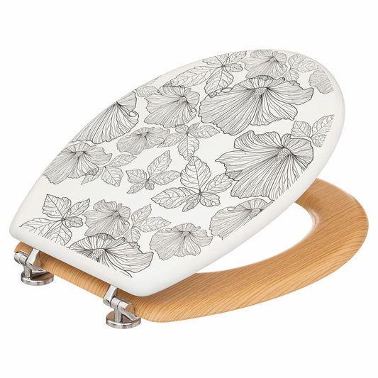 5five Simply Smart WC-Sitz Black Flora, Toilettensitz, HDF, Zink, Kunststoff, Schwarz, Weiß, 174693A