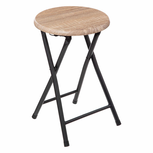 5five Simply Smart folding stool in wood look, seat stool, steel, MDF, brown, 46.5 cm, 164661