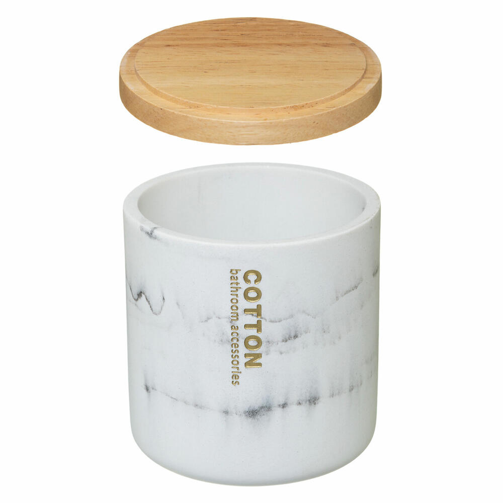 5five Simply Smart cotton pad container Lea, make-up pad storage, polyresin, white marble look, 10.9 cm, 160938