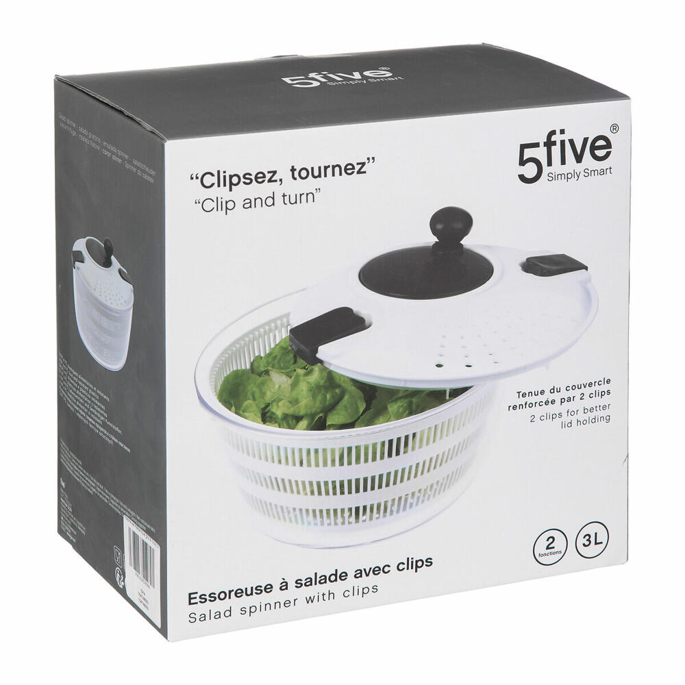 5five Simply Smart Salad Spinner Clip-On, PP plastic, white, 3 liters, 154748003