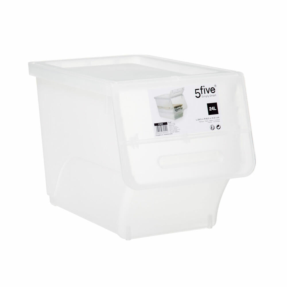 5five Simply Smart storage box with front opening, PP plastic, transparent, 24 L, 173615