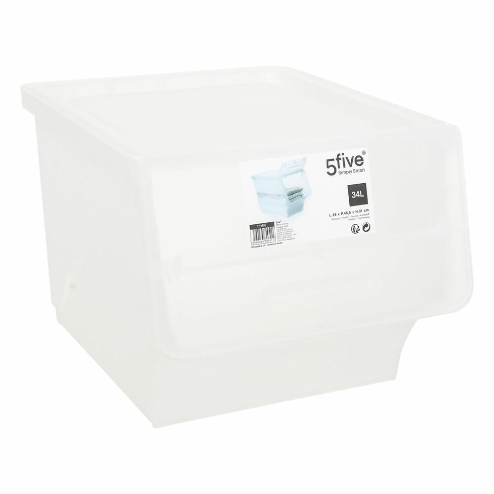 5five Simply Smart storage box with front flap, PP plastic, transparent, 34 liters, 173616