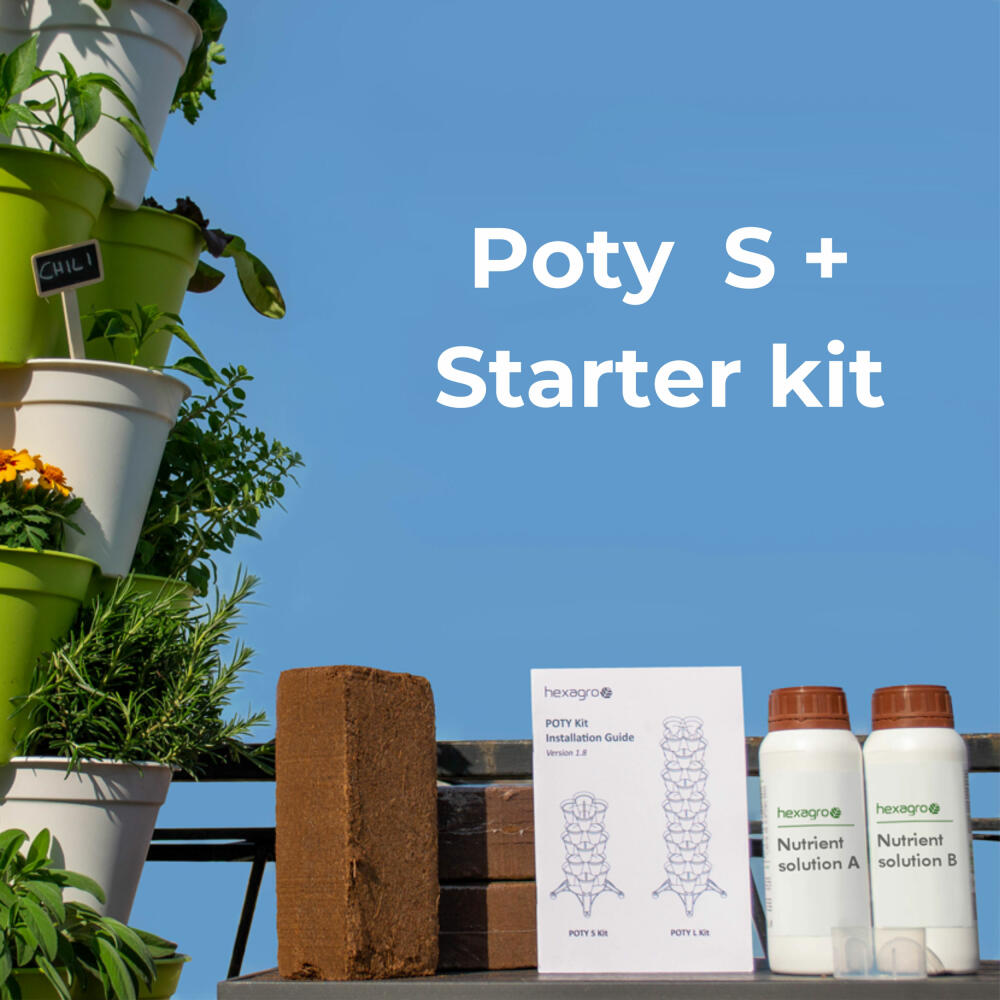 Hexagro Plant Pot Bundle Poty S with Starter Kit, Hydroponic Garden Set with Irrigation System and Accessories, PPS05AMZ