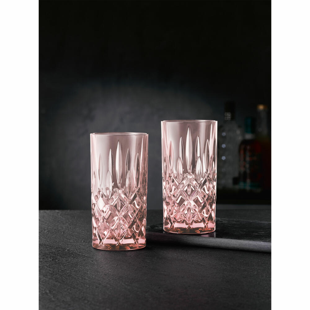 Nachtmann Noblesse long drink glass, set of 2, water glass, long drink glass, crystal glass, rose, 395 ml, 105711