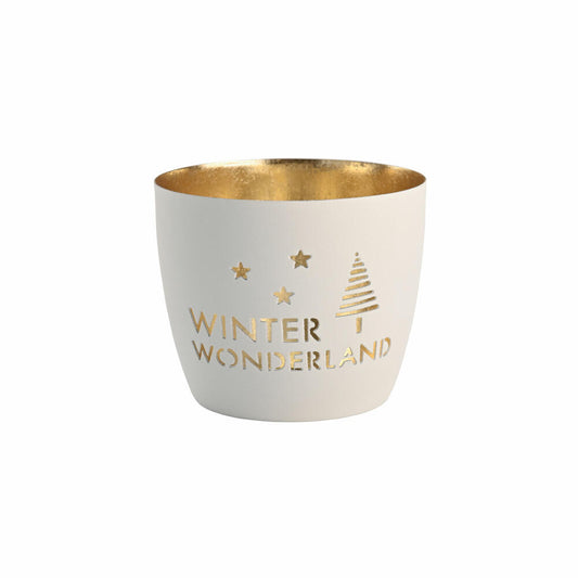 Gift Company lantern Madras Winter Wonderland M, tealight holder, candle holder, iron, white / gold, H 8.5 cm, 1145404001