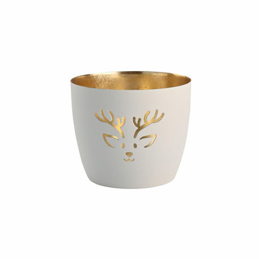 Gift Company lantern Madras reindeer M, tealight holder, candle holder, iron, white / gold, H 8.5 cm, 1145504001