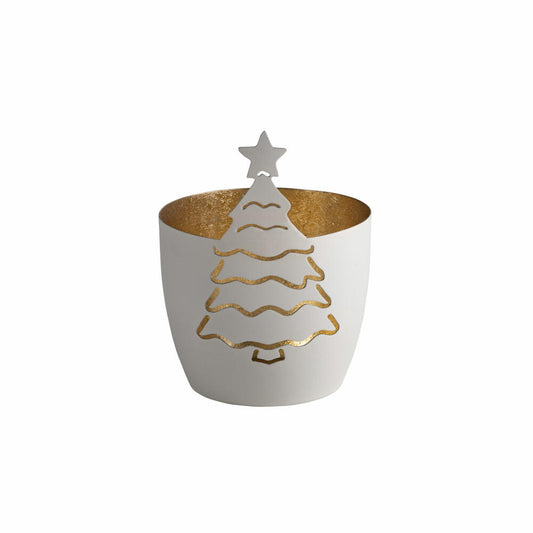 Gift Company Lantern Madras Christmas Tree M, Tealight Holder, Candle Holder, Iron, White / Gold, H 12.5 cm, 1101501001