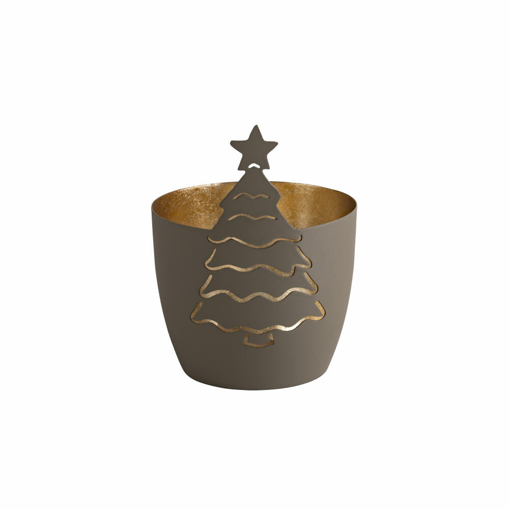 Gift Company Windlicht Madras Tannenbaum M, Teelichthalter, Kerzenhalter, Eisen, Flannel / Gold, H 12.5 cm, 1101501030