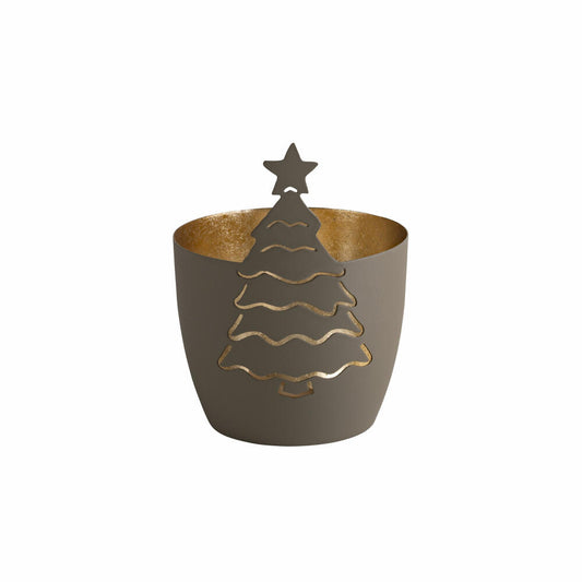 Gift Company Lantern Madras Christmas Tree M, Tealight Holder, Candle Holder, Iron, Flannel / Gold, H 12.5 cm, 1101501030