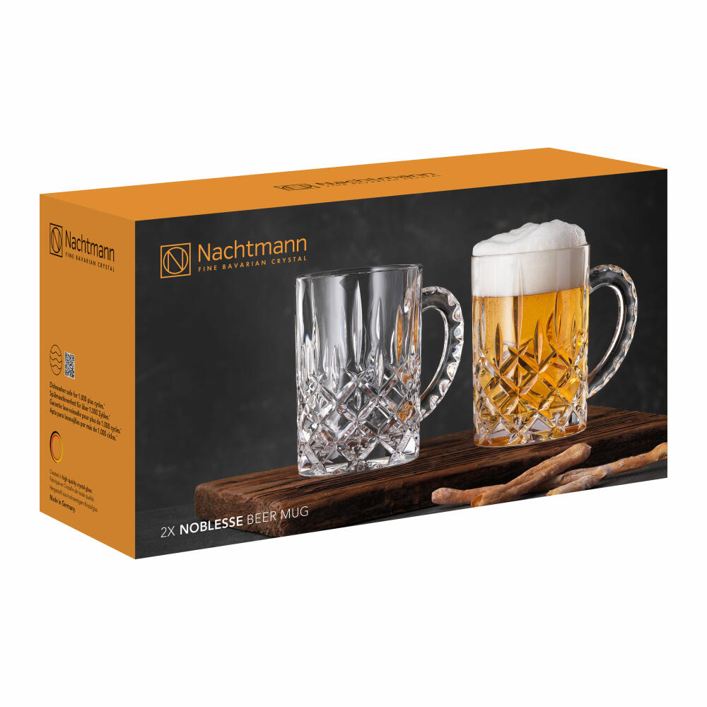 Nachtmann Noblesse beer mug, set of 2, beer mug, beer glass, beer tankard, crystal glass, 600 ml, 105362