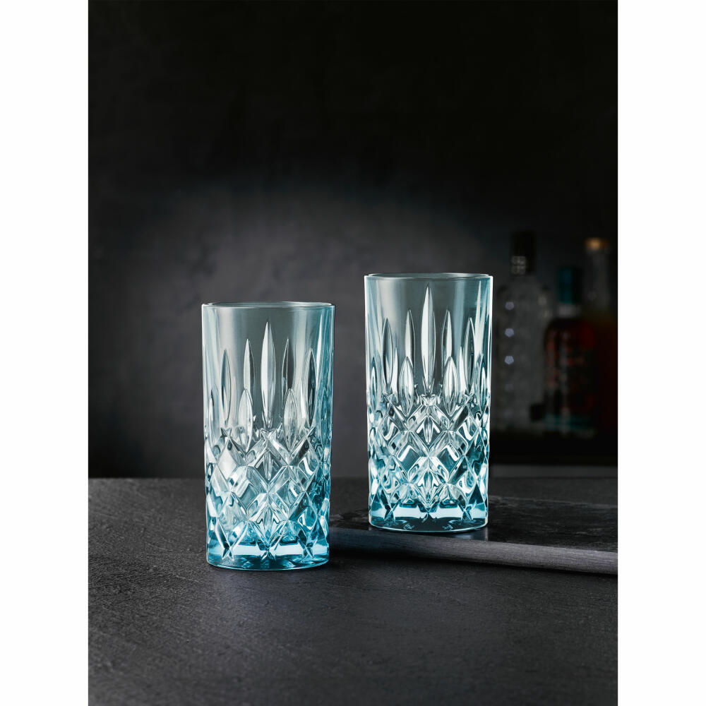 Nachtmann Noblesse long drink glass, set of 2, water glass, long drink glass, crystal glass, aqua, 395 ml, 105710