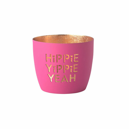 Gift Company lantern Madras Hippie yippie yeah M, tealight holder, candle holder, iron, neon purple / gold, H 8.5 cm, 1156504082