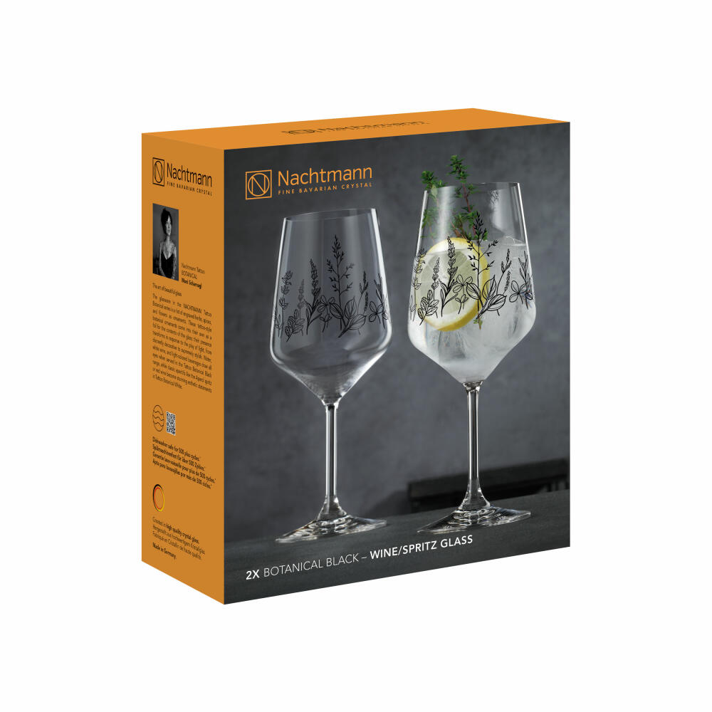 Nachtmann Tattoo wine/spritz glass Botanical Black, set of 2, wine glass, long drink glass, crystal glass, 630 ml, 105723