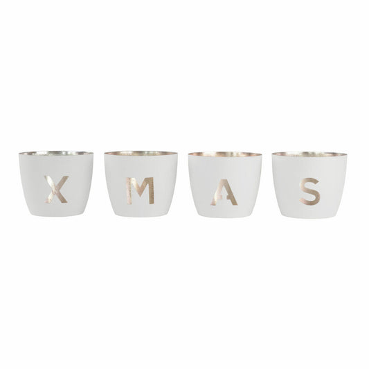 Gift Company Lantern Madras Festive XMAS M, set of 4, tealight holder, candle holder, iron, white / gold, H 8.5 cm, 77930