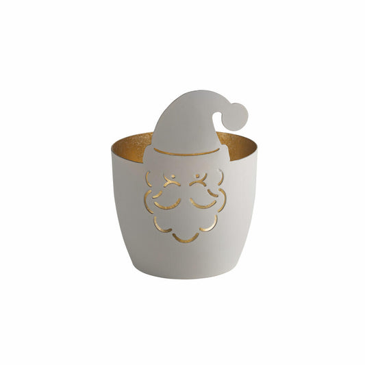 Gift Company Lantern Madras Santa Claus M, Tealight Holder, Candle Holder, Iron, White / Gold, H 12 cm, 1101601001