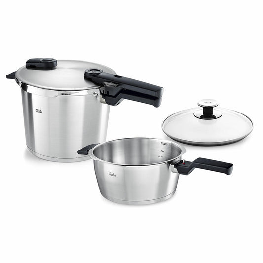 Fissler pressure cooker set Vitaquick Premium 2-piece with glass lid, stainless steel 18/10, silver, 6 + 3.5 L, 602-410-13-080