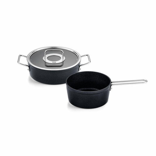 Fissler pot set Adamant 2-piece with glass lid, roasting pan + saucepan, aluminum, anthracite, 156-125-02-000