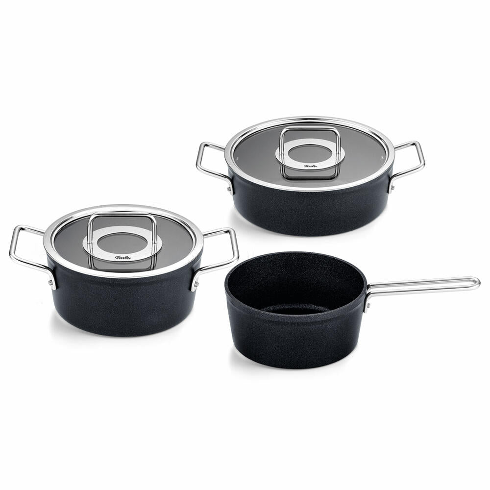 Fissler pot set Adamant 3-piece with glass lids, cooking pot + stewing pot + saucepan, aluminum, anthracite, 156-115-03-000