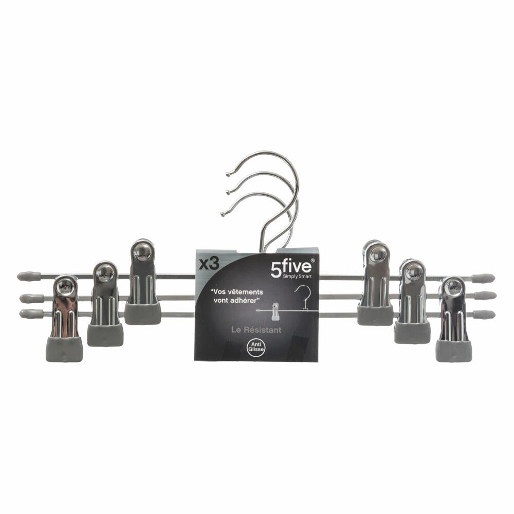 5five Simply Smart Clothes Hangers Set of 3 with Metal Clips, Metal, PVC Plastic, Silver, 116524