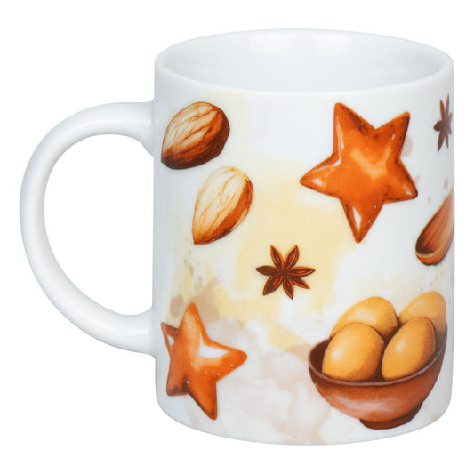 Könitz Becher Weihnachtsbäckerei Zimtsterne, Tasse, Kaffeetasse, Porzellan, Weiß, 300 ml, 1110022876