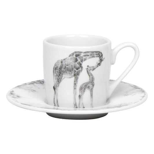 Könitz Espressotassen 2er Set Amazing Animals Giraffe und Elefant, Tasse, Kaffeetasse, Porzellan, Weiß, 85 ml, 1150002760