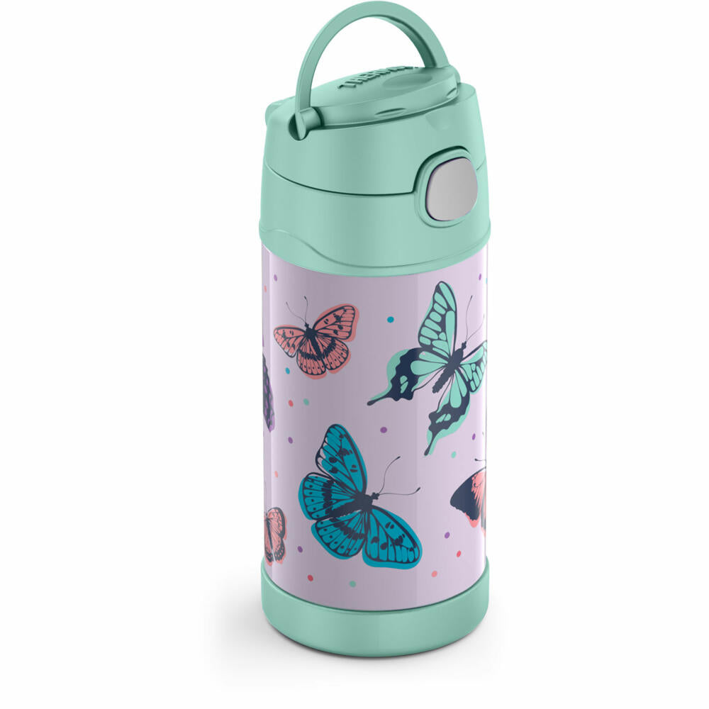 THERMOS kids insulated drinking bottle FUNTAINER STRAW BOTTLE, thermos bottle, bottle, stainless steel, butterflies, 350 ml, 4113401035