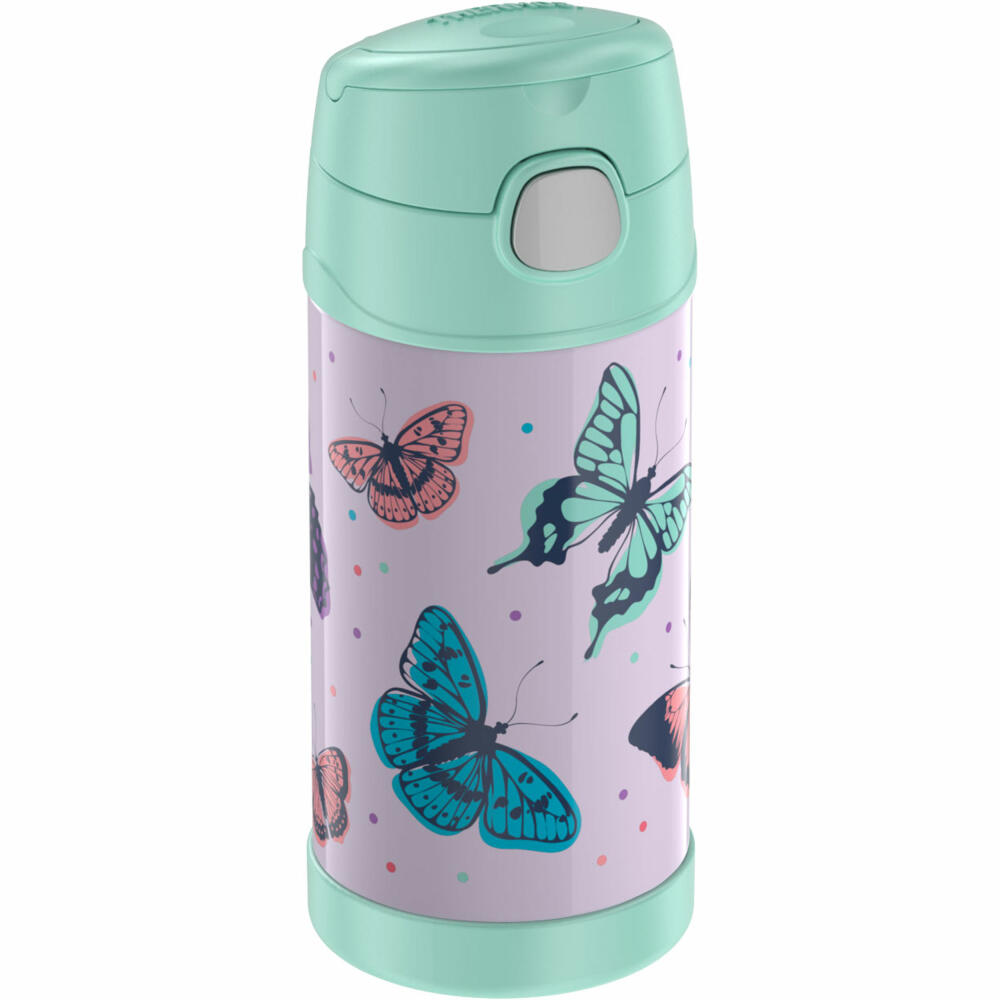 THERMOS kids insulated drinking bottle FUNTAINER STRAW BOTTLE, thermos bottle, bottle, stainless steel, butterflies, 350 ml, 4113401035