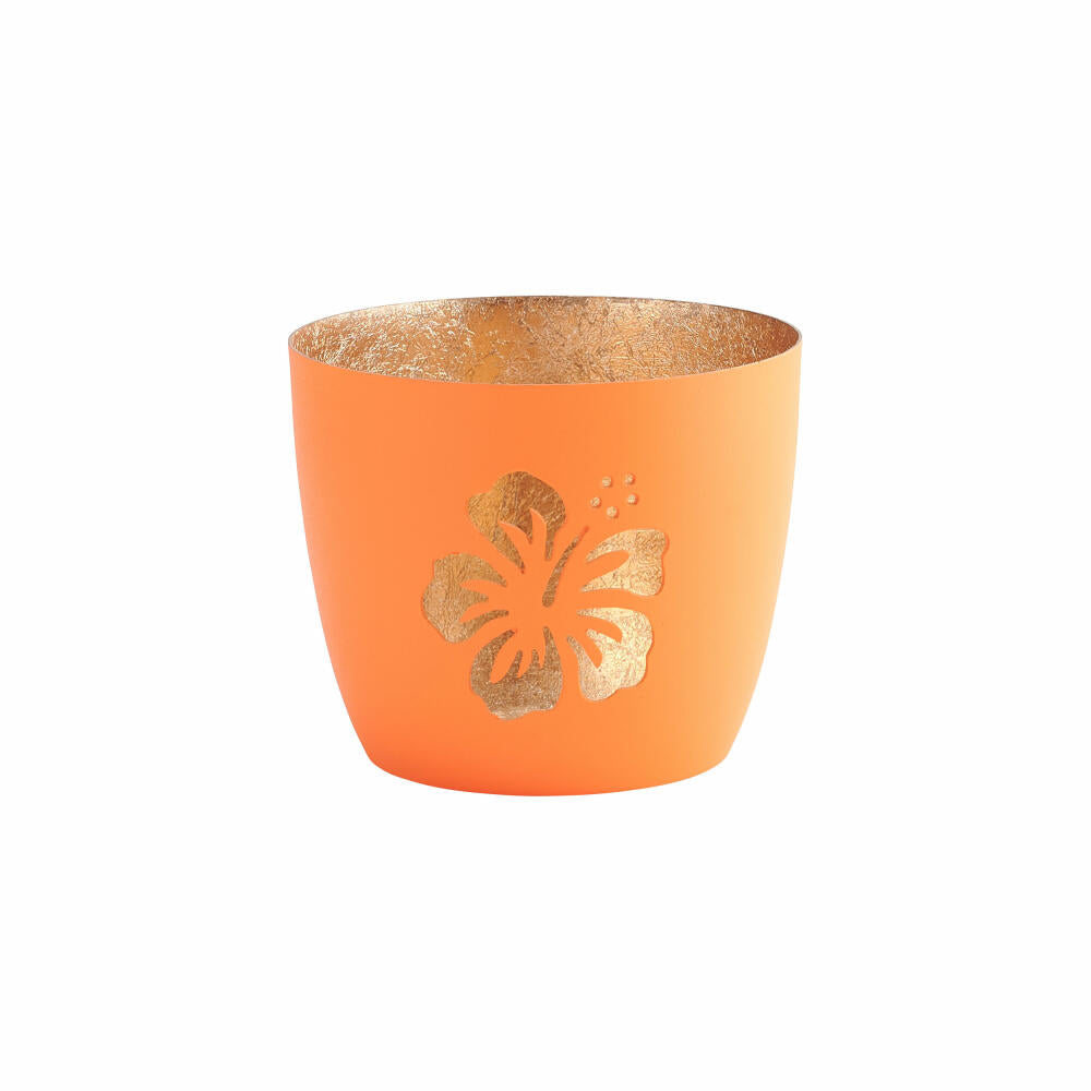 Gift Company lantern Madras Hibiscus M, tealight holder, candle holder, iron, neon orange / gold, H 8.5 cm, 1092204085