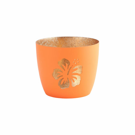 Gift Company lantern Madras Hibiscus M, tealight holder, candle holder, iron, neon orange / gold, H 8.5 cm, 1092204085