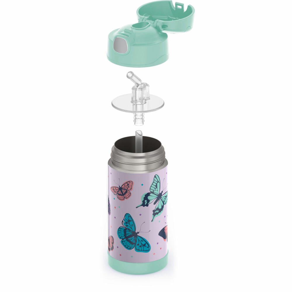 THERMOS kids insulated drinking bottle FUNTAINER STRAW BOTTLE, thermos bottle, bottle, stainless steel, butterflies, 350 ml, 4113401035