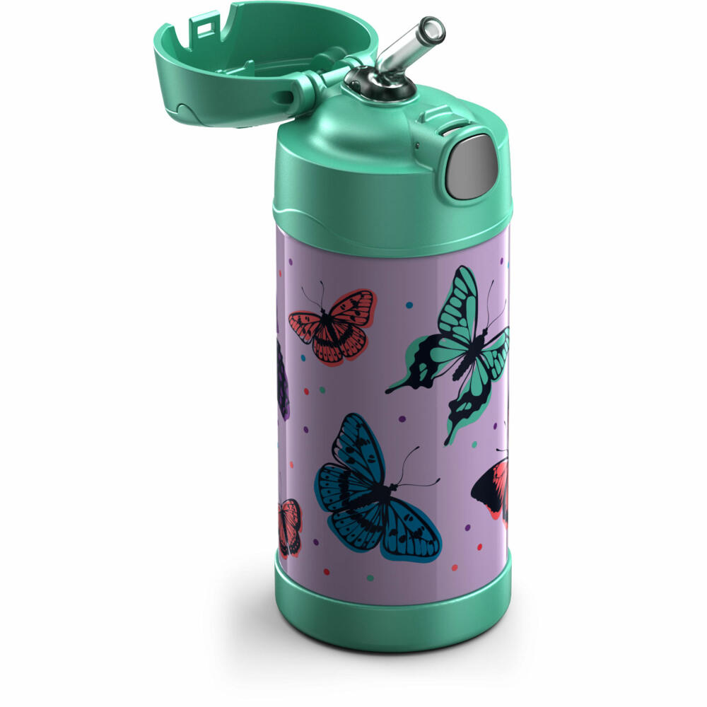 THERMOS kids insulated drinking bottle FUNTAINER STRAW BOTTLE, thermos bottle, bottle, stainless steel, butterflies, 350 ml, 4113401035