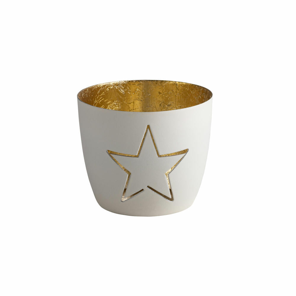 Gift Company Lantern Madras Star M, Tealight Holder, Candle Holder, Iron, White / Gold, H 8.5 cm, 1101204001