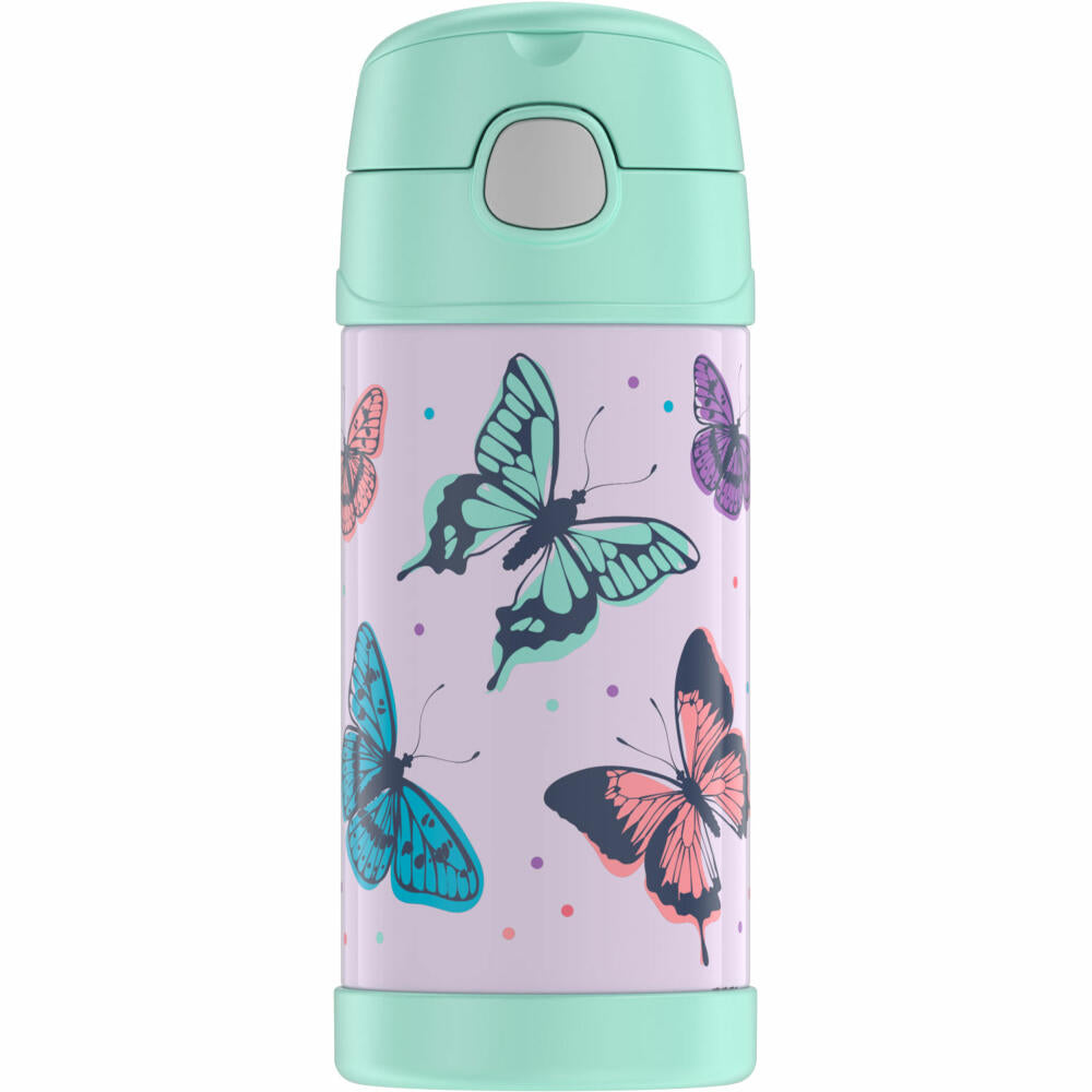 THERMOS kids insulated drinking bottle FUNTAINER STRAW BOTTLE, thermos bottle, bottle, stainless steel, butterflies, 350 ml, 4113401035