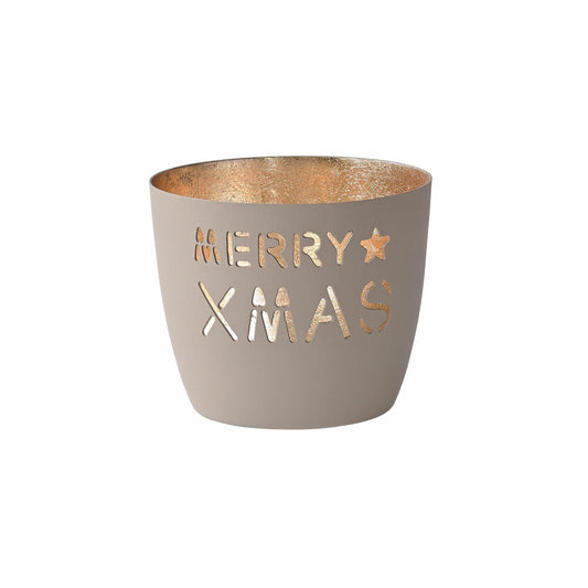 Gift Company Lantern Madras Merry Xmas M, Tealight Holder, Candle Holder, Iron, Sandstone / Gold, H 8.5 cm, 1030704029