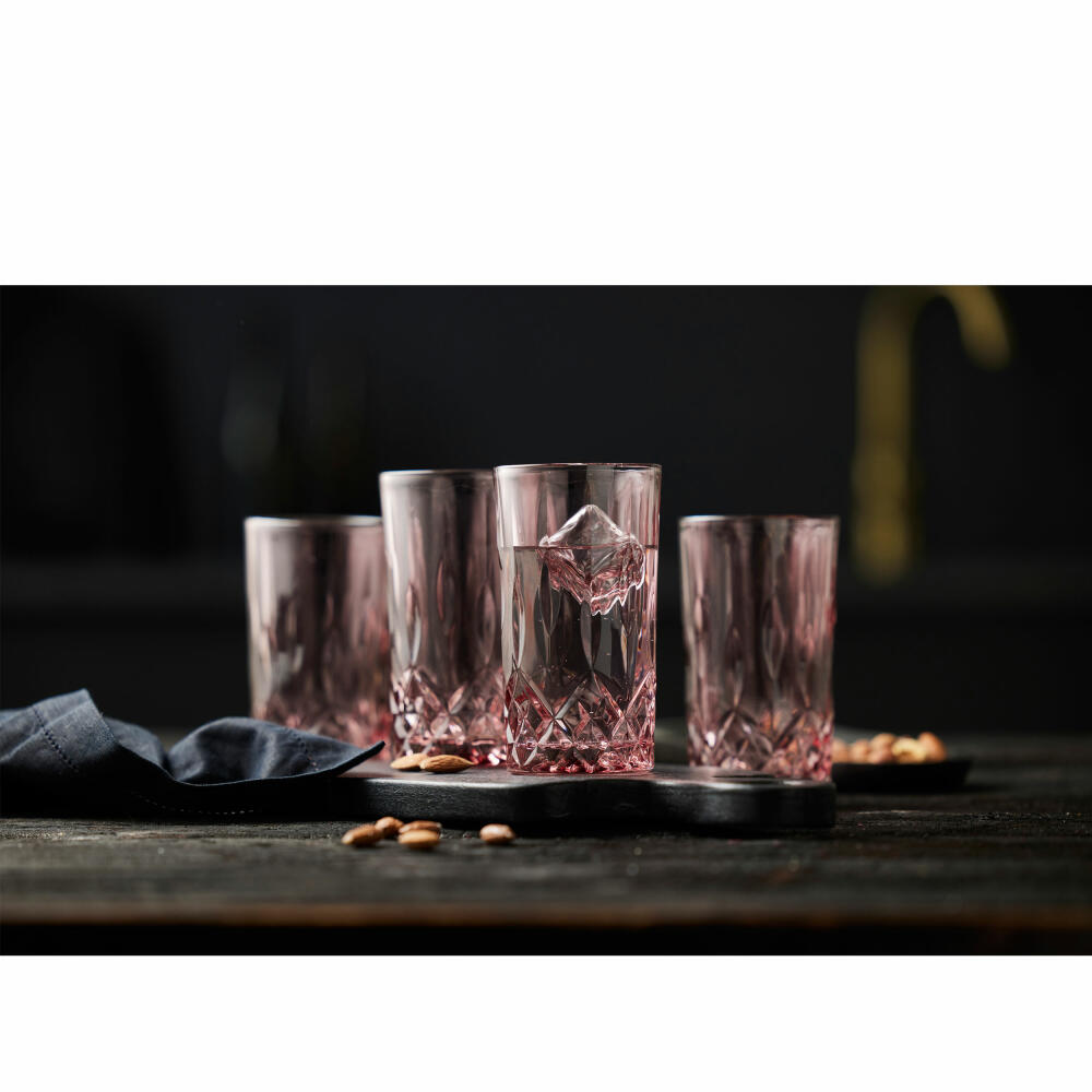 Lyngby glass highball glass Sorrento set of 4, long drink glasses, glass, pink, 380 ml, 31483