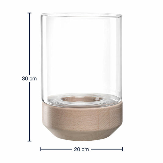 Leonardo Windlicht Legno, auf Holzsockel, Kerzenständer, Kerzenhalter, Glas / Holz, H 30 cm, 084751