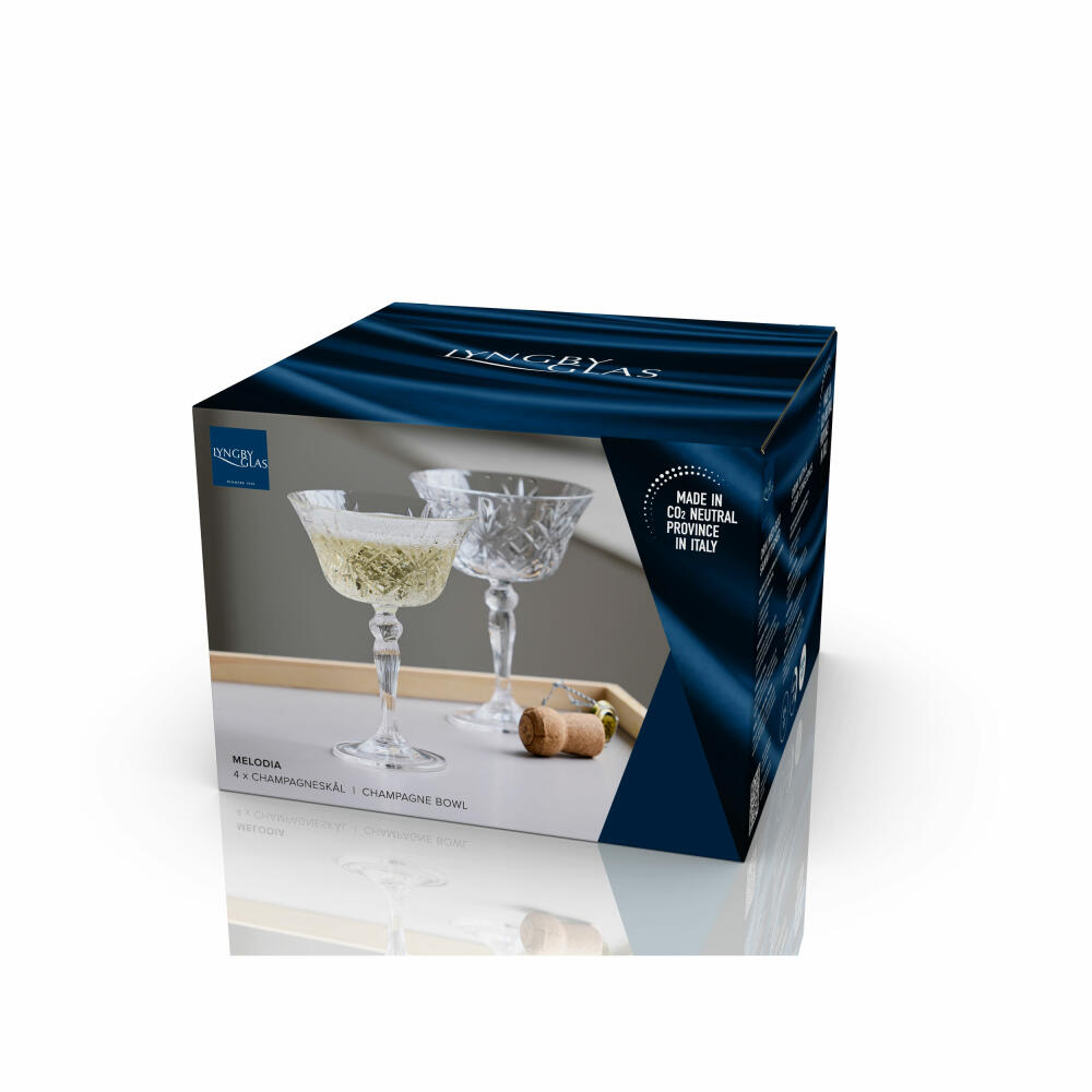 Lyngby Glas Champagne Bowl Melodia Set of 4, Crystal Glass, Transparent, 260 ml, 33655