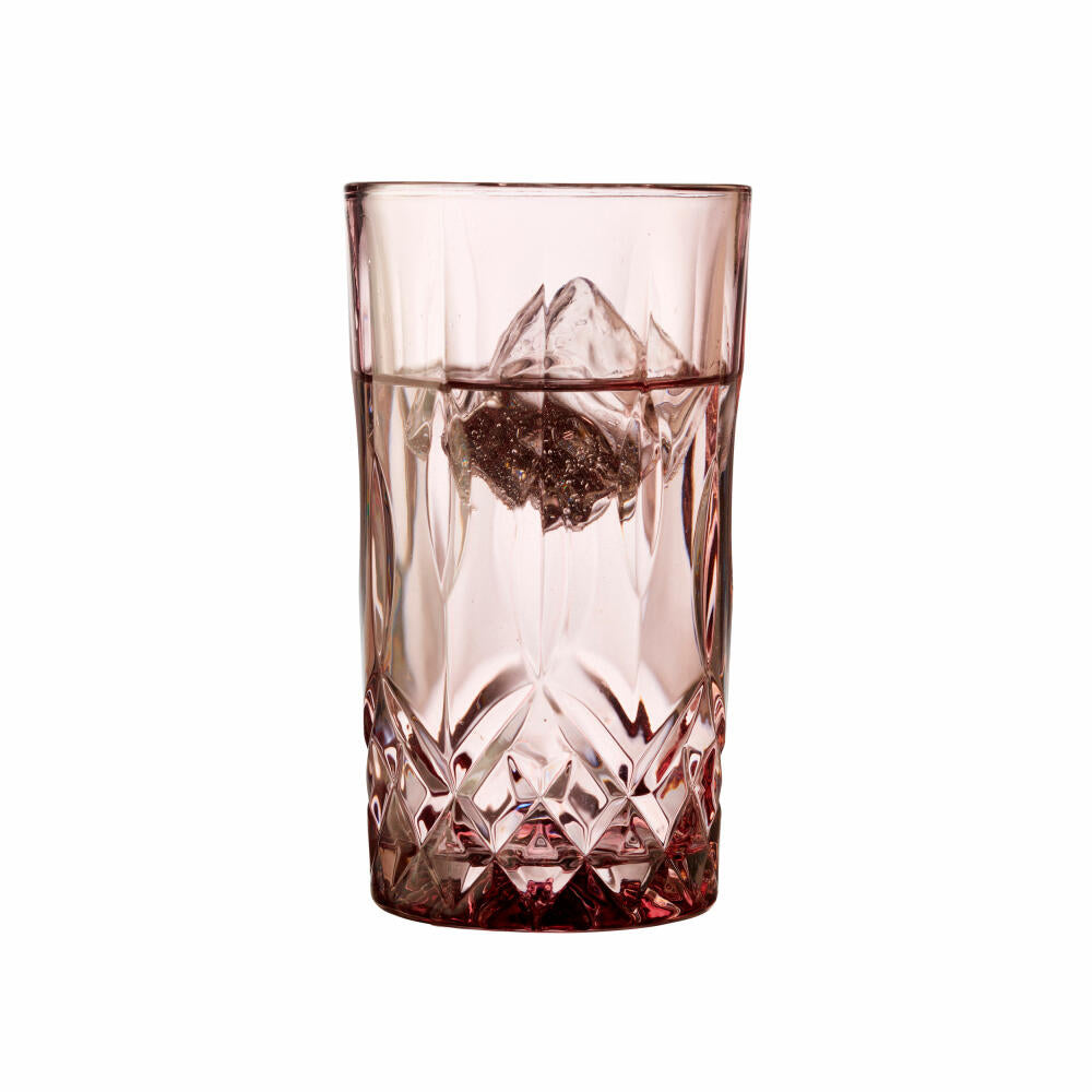 Lyngby glass highball glass Sorrento set of 4, long drink glasses, glass, pink, 380 ml, 31483