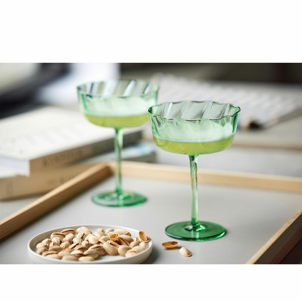 Lyngby Glas Champagne Bowl Vienna Set of 4, Champagne Bowls, Glass, Green, 350 ml, 31731